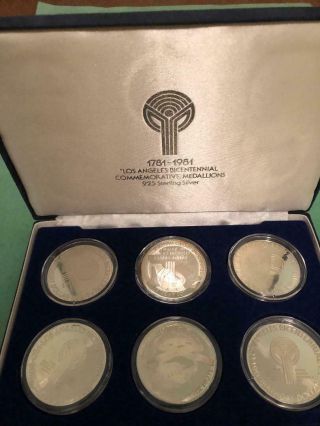 1981 Los Angeles Bicentennial Medallions.  925 Sterling Silver Set Of 6 W/coa