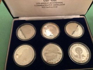 1981 LOS ANGELES BICENTENNIAL MEDALLIONS.  925 STERLING SILVER SET OF 6 W/COA 2