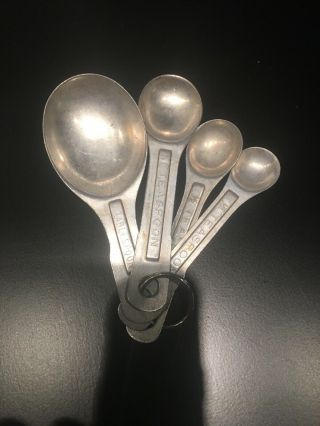 Vintage Aluminum Measuring Spoon Set Us Std 4 - Piece W/ Ring - 1/4t,  1/2t,  1t,  1t