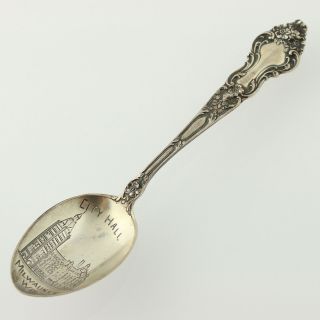 Milwaukee Wisconsin Souvenir Spoon - Sterling Silver Vintage City Hall Floral