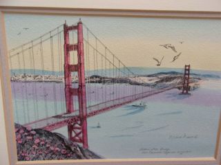 Golden Gate Bridge Eileen David San Francisco Ink Watercolor Litho Signed 1988
