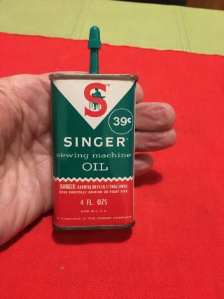 Vintage Singer Sewing Machine Oil Tin Can - 4 Oz.  Feels Full.  Estate