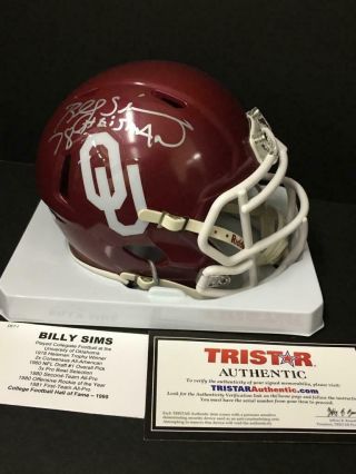 Billy Sims Autograph Signed University Of Oklahoma Mini Helmet Auto Tristar