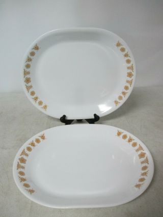 Vintage Corelle Corning Butterfly Gold 12 X 10 Oval Serving Platter.  Set Of 2