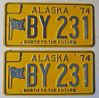 Alaska 1974 North To The Future Flag License Plate Pair - By 231