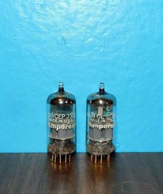 2 Amperex Usn Cep 7308 Tubes E188cc 6922 Gold Pins Lg Halo Getter Matched Pair