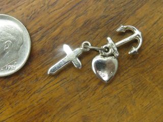Vintage Sterling Silver Faith Hope Charity Cross Heart Anchor Charm 3 Charms 4