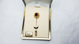 Vintage Garnet Gemstone Hat Stick Pin Brooch Gold Tone