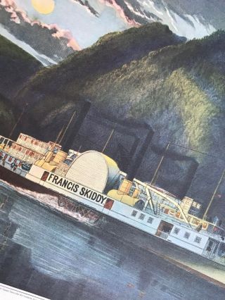 Vintage 1952 Currier And Ives Print From Lithograph Book Large Size Barge