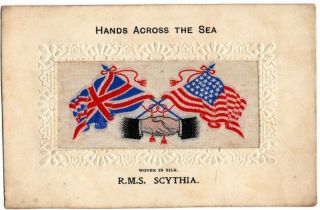 Rms Scythia Hands Across The Sea Silk Postcard
