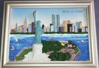 Vintage York Statue Of Liberty,  Skyline,  3d Ceramic Art Decor Table Stand