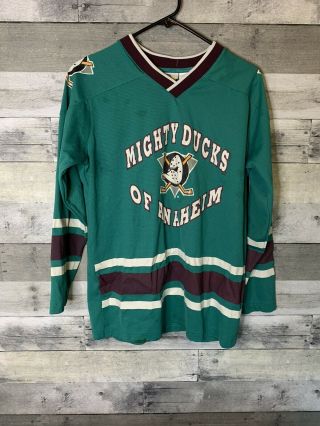 Vintage Nhl Anaheim Mighty Ducks Hockey Jersey Ccm Youth Size L/xl Teemu Selanne