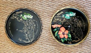 Vintage Florida Souvenir Tray And Florida Lazy Susan Tray With Maps 1960s