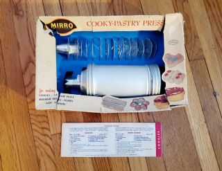 Vintage Mirro Cookie Pastry Press 358 - Am Aluminum 12 Discs 3 Tips