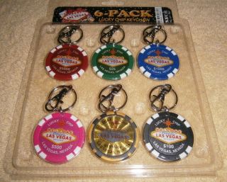 6 Las Vegas Lucky Poker Chip Keychains Casino Party Favors Prizes Gifts