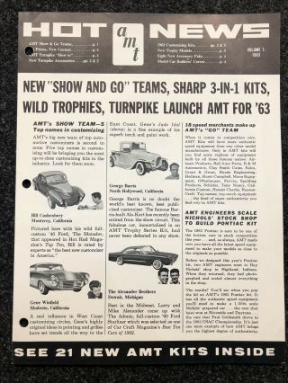 Vtg Amt Model Car “hot News” Vol 1,  1963 - George Barris 21 Kits