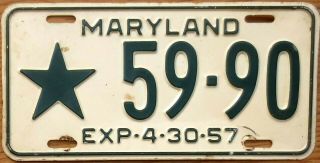 1956 Maryland License Plate Number Tag Star
