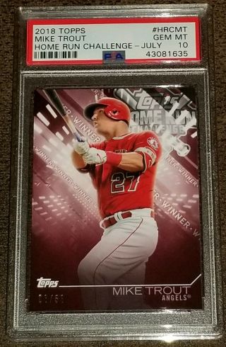 2018 Topps Home Run Challenge July Mike Trout 06/58 Psa 10