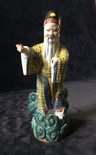 Vintage Chinese Republic Period Famille Rose Polychrome Immortal Old Man Statue