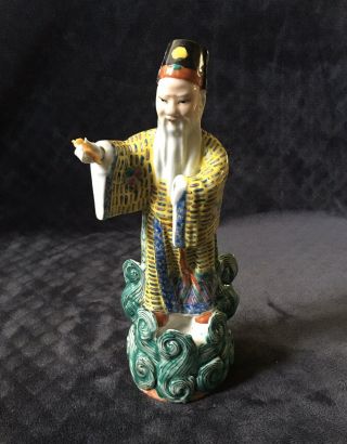 Vintage Chinese Republic Period Famille Rose Polychrome Immortal Old Man Statue 2