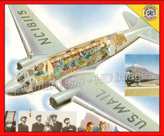 Panagra Airlines C1938 Airline Brochure.  Detailed Dc - 3 Cutaway.  Panagra Route