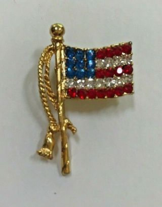 Vintage Rhinestones Usa Flag Brooch Pin Patriotic American Fashion Jewelry