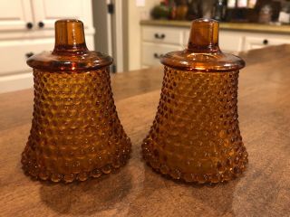 Set Of 2 Vintage Amber Hobnail Glass Peg Votive Candle Holders Vintage