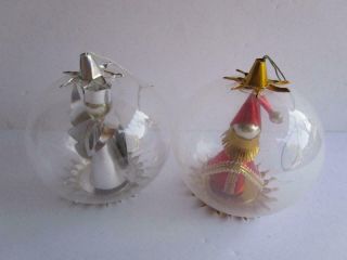 2 Vintage Resl Lenz West Germany Blown Glass Foil Spinner Christmas Ornament