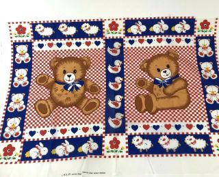 Cranston Vip Fabric Baby Animals Teddy Bear Kid Child Quilt 34 " X 23 " Vtg
