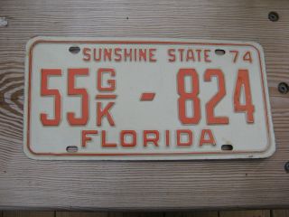 1974 74 Florida Fl License Plate 55 G/k 824 Gilchrist County Tag