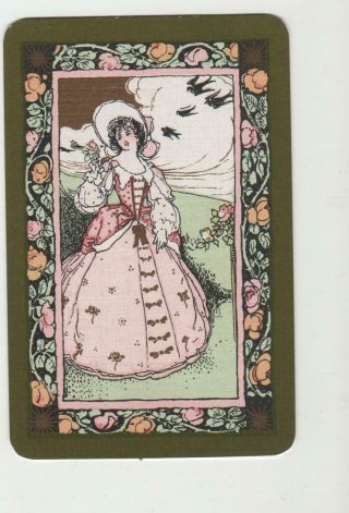 Vintage Crinoline Lady With Birds In Meadow (1) Swap/playing Card