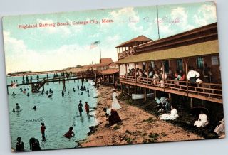 Udb Highland Bathing Beach Cottage City Oak Bluffs Ma Vintage Mass Postcard B2
