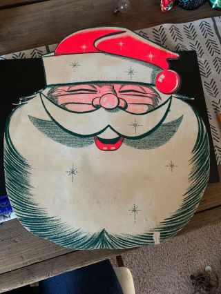 2 Sided Vintage Cardboard Die Cut Santa Claus Face Christmas Decoration 16”