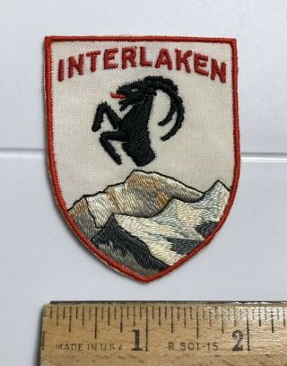 Interlaken Switzerland Mountains Black Ram Coat Of Arms Souvenir Patch Badge