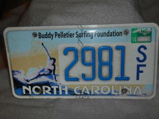 North Carolina Specialty License Plate Tag Buddy Pelletier Surfing 2014