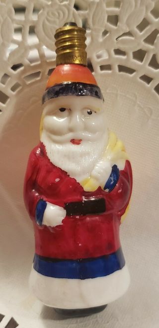 Vintage Painted Milk Glass Christmas Figural Santa Claus Light Bulb Ornament