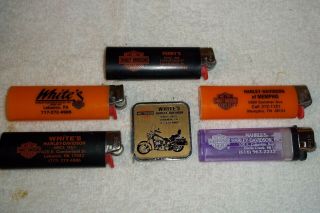 5 Misc.  Harley Davidson Dealer Advertising Cig.  Lighters,  (barlow) Measure Tape