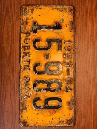 1953/54 Puerto Rico License Plate In