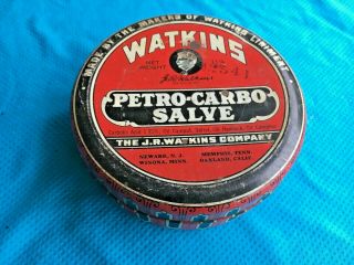 Vintage Watkins Petro Carbo Salve Drug Store Tin Can For Display Medicine Empty