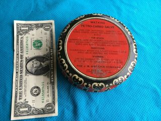 Vintage Watkins Petro Carbo Salve Drug Store Tin Can for Display Medicine Empty 3