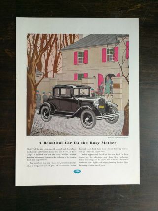 Vintage 1931 Ford Deluxe De Luxe Coupe Full Page Art Deco Ad