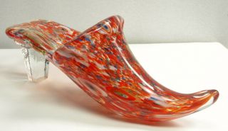 Vintage Murano Art Glass 8 1/2 " Orange Millefiori Slipper
