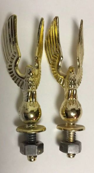 2 Vintage Brass Gold Tone Cast Metal Majestic Eagle Trophy Topper Accent 3 " H