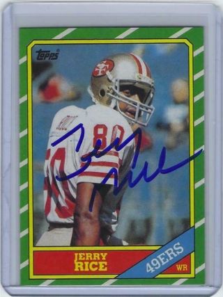 Jerry Rice Signed Football Card 1986 Topps Rookie Rp Autographed Auto (jsa)