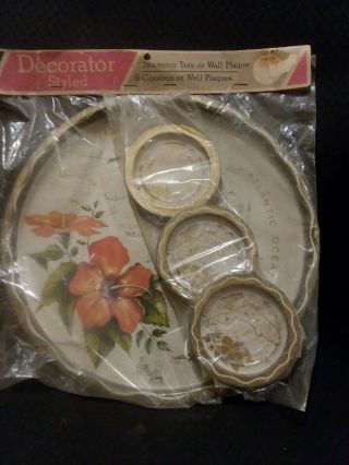 - Vintage Florida Souvenir State Tray Metal Gold Round 11 " With Coasters