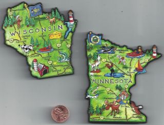 Wisconsin And Minnesota Jumbo Artwood State Map Magnet Set Of 2