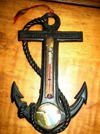 Niagara Falls Cast Metal Anchor Thermometer Souvenir W.  Celluloid Button
