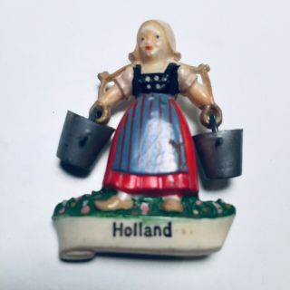 Vintage Plastic Souvenir Brooch Pin Holland Dutch Girl