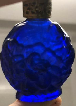 Antique Vintage Victorian Miniature Perfume Glass Bottle Cobalt Blue Czech Deco