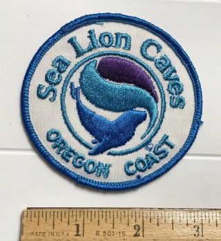 Sea Lion Caves Oregon Coast Or Souvenir Round Blue White Embroidered Patch Badge